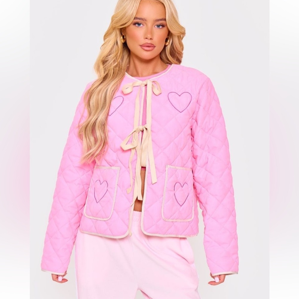 Pink Quilted Jacket with‎ Heart Details small/4